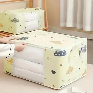 Cloud Cotton Quilt Bag Non-Woven Fabric Storage Bag with Zipper Window, Multi-Purpose Travel Organizer for Clothes Closet Organization