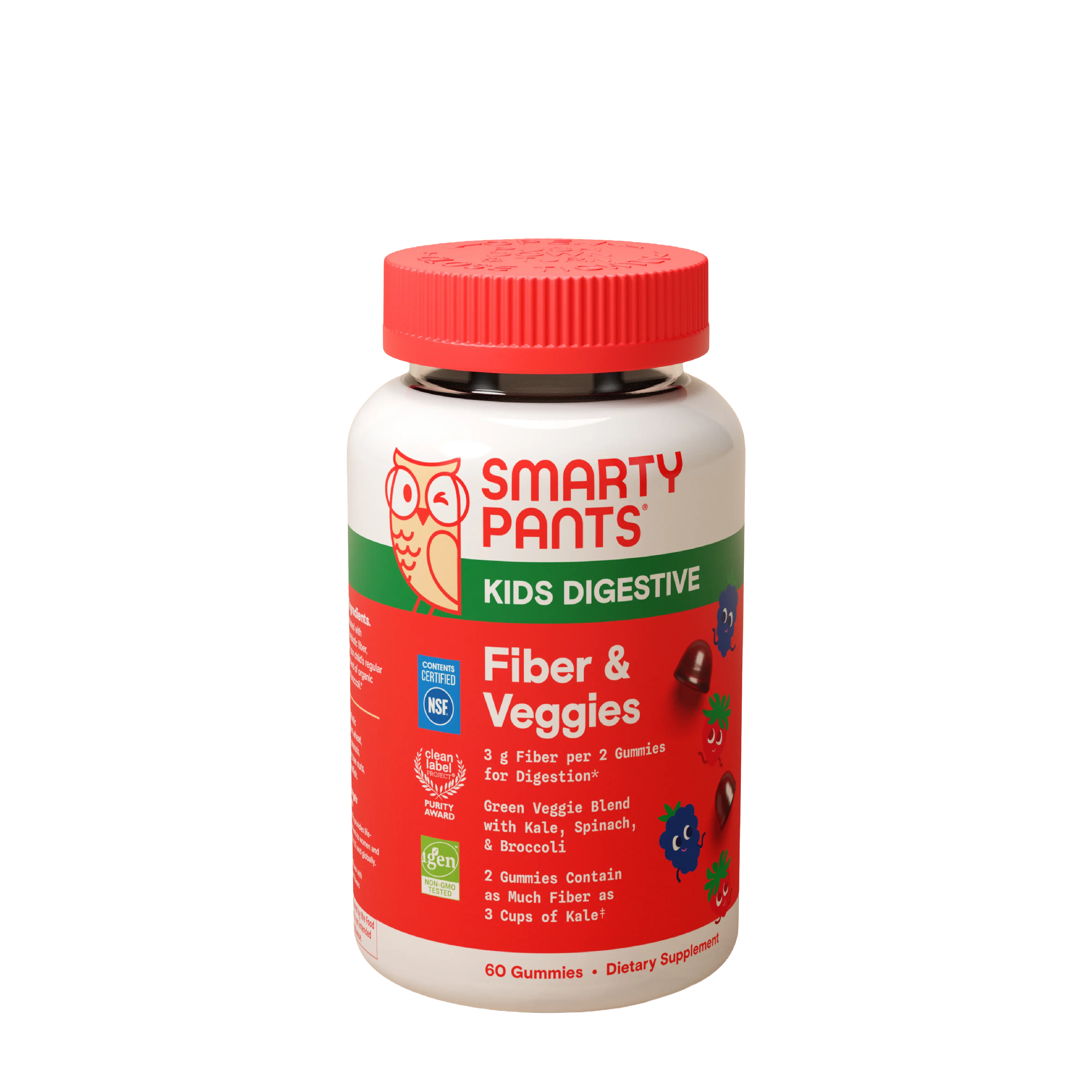 SmartyPants Kids Fiber & Veggies Supplement with Prebiotic Inulin & Organic Green Veggie Blend for Regular Digestion in Kids 4+ Healthy Dietary Fiber Support - Natural Kale & Spinach
