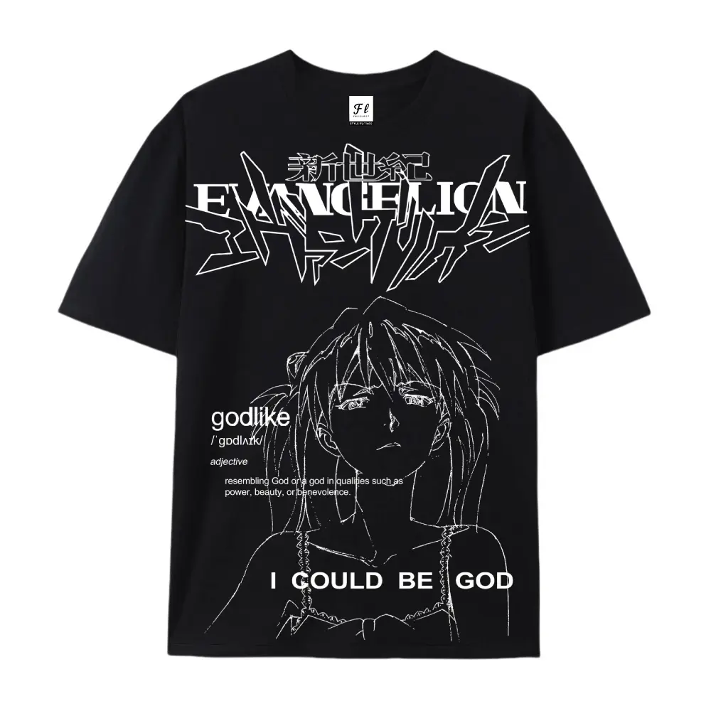 Men's Oversized Short-Sleeve 100% Cotton Casual Top, Evangelion Asuka Langley & Unit 02 Graphic T-Shirt, Menswear Fashion Anime Merchandise, Unisex Retro Streetwear Otaku Gift
