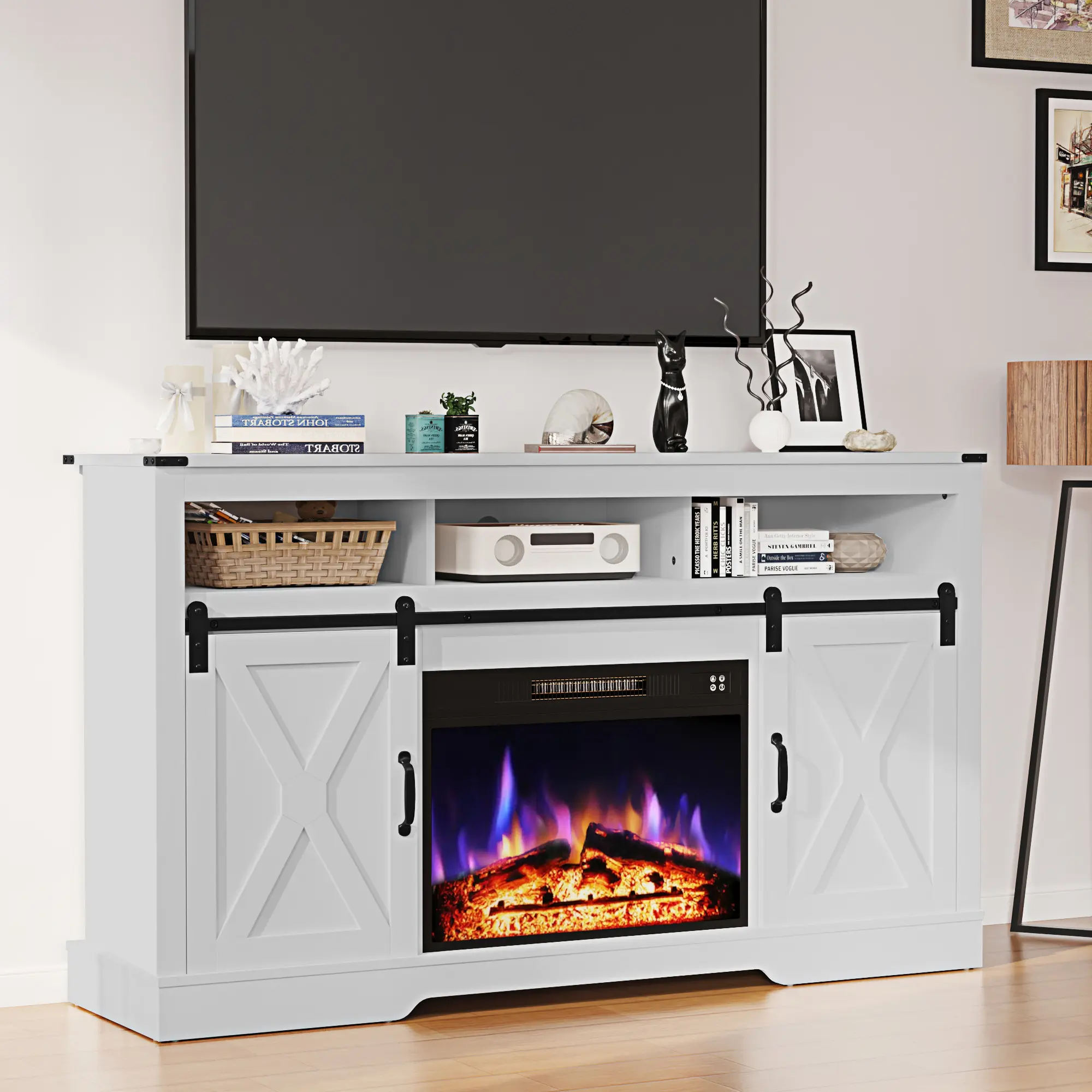 white-with fireplace