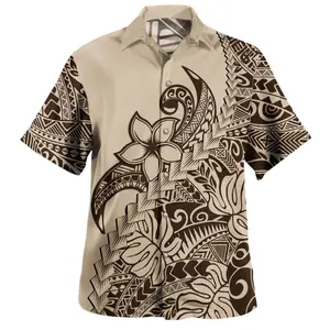 Polynesian Tribal Hawaiian Shirt for Men, Short Sleeve Button Down Aloha Shirt, Summer Beach Vacation Casual Ethnic Print Top, Lightweight Tropical Party Outfits