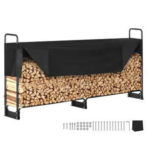 VEVOR 8.5FT Freestanding Firewood Rack with 600D Oxford Waterproof Cover, 102x14.2x46.1in Heavy Duty Holder, for Fireplace, Patio, 1/2 Cord Log Storage (TikTokShopBlackFriday), Freestanding Firewood Racks
