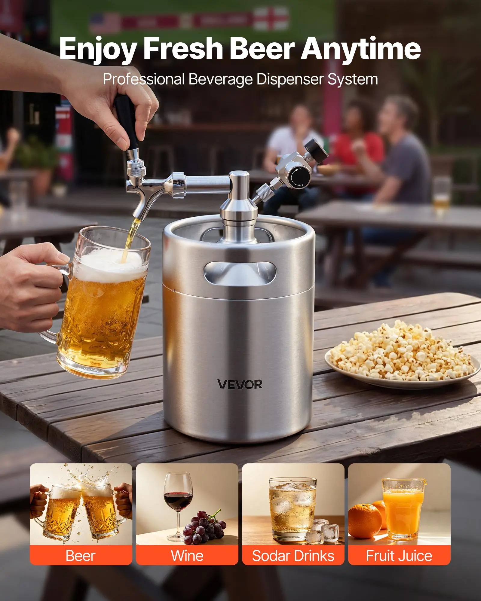 VEVOR 128oz Mini Keg, Pressurized Growler Tap System, 304 Stainless Steel Beer Kit, with Co2 Regulator, Self-Closing Faucet, Keeps Fresh and Carbonation for Homebrew, Craft and Draft Beer