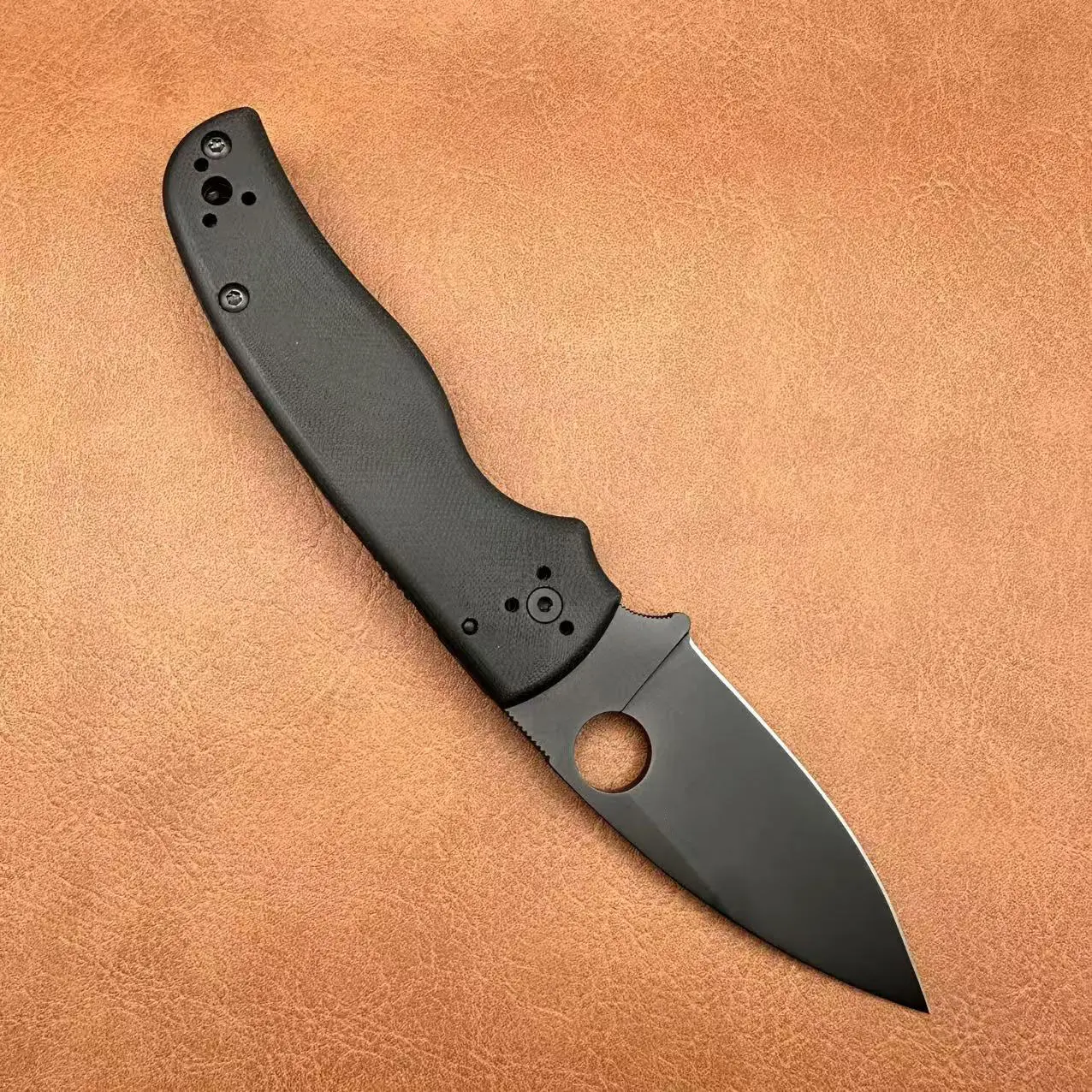Drop Point Folding EDC Pocket Knife, Matte Black Coated Blade, Textured Black G10 Handle, Portable Utility Knife