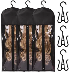 3PCS Wig Storage Bags with Hanger, 23.6" x 11.8"Wig Storage for Multiple Wigs,Breathable and Easy Carry Home Hair Travel Use
