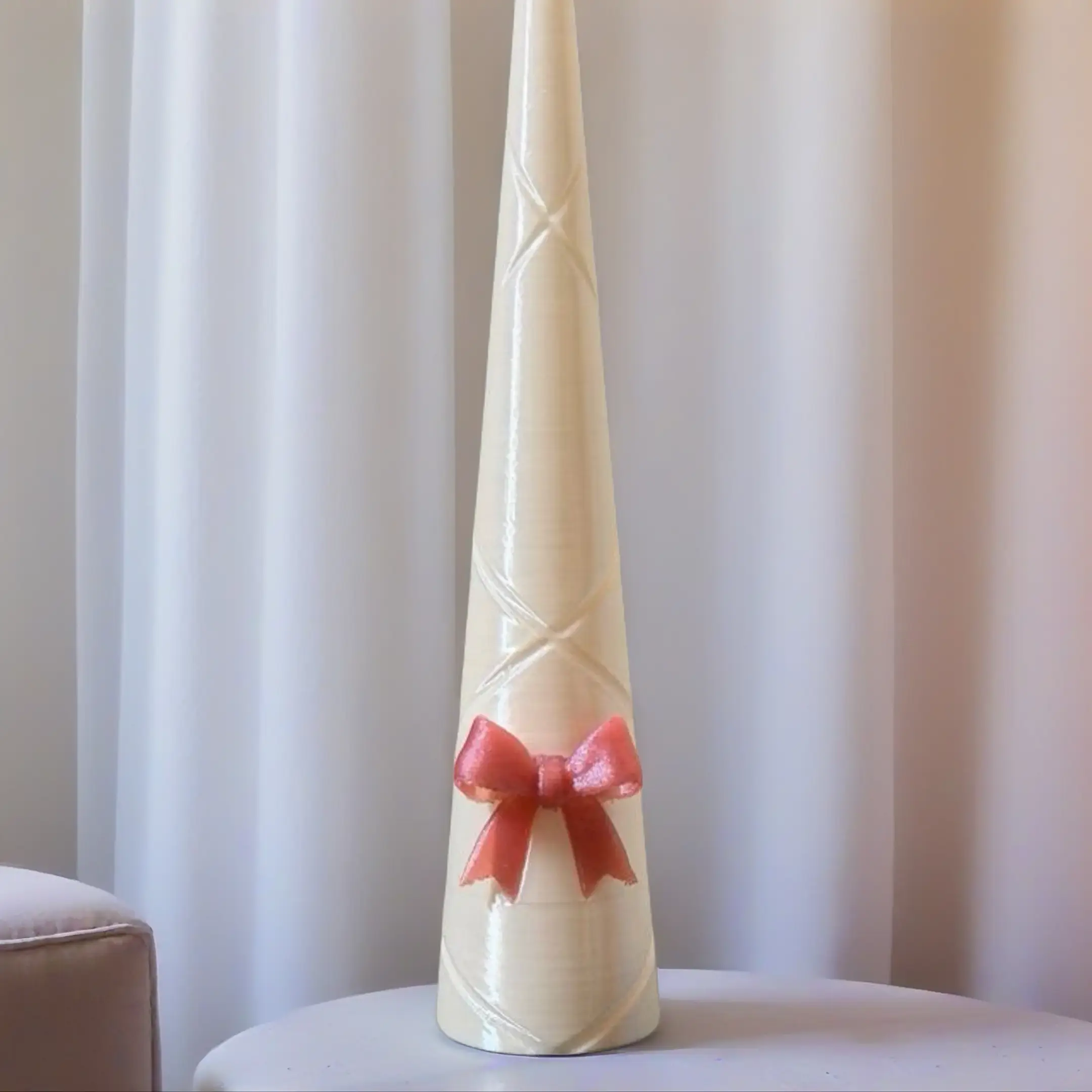 Ring Cone Jewelry Display - 6 in Silk White Ring Cone with Shiny Blush Pink Bow, 1.25 in Base Fits Up to Size 14, Decorative Jewelry Holder for Vanity, Bedroom or Storefront Decor