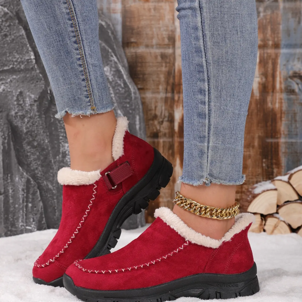 Women's Mid-Calf Laceless Heel-Raised Boots - Cotton-Lined, Anti-Freezing, Waterproof Casual Shoes, Comfortable Easy-to-Wear Walking Shoes (Black, White), Shoe