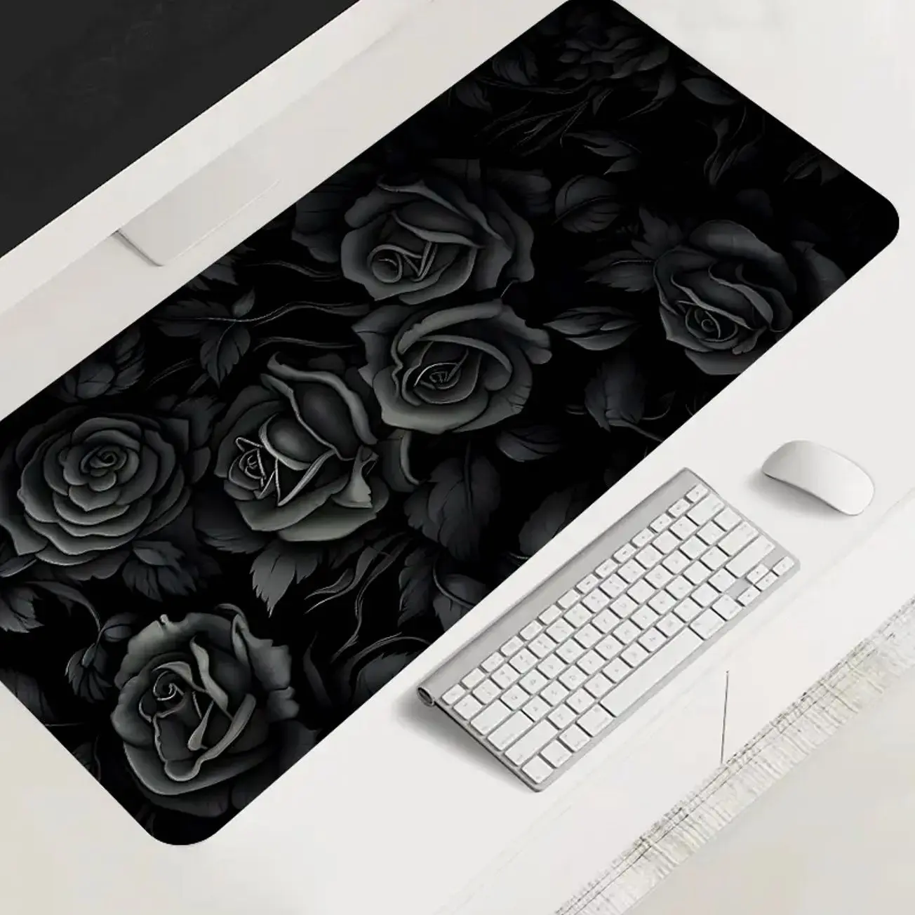 Black Rose Large-sized Gaming Mouse Pad, Non Slip Mousepad, Desktop Protection Pad, Anti-slip Rubber Lock Edge High-definition Printing, Suitable for Computers, Laptops, Offices, Homes, Schools, as a Gift for Family and Friends