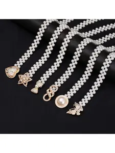 Fashionable and elegant pearl waist chain, popular online, inlaid with rhinestones, dress decoration belt, women's elastic waist accessory