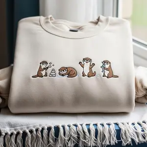 Embroidered Sea Otters Sweatshirt, Otter Lovers Crewneck, Otter Mom Shirt, Pet Owner Gift, Animals Gift For Women, Ocean Wildlife Hoodie #237