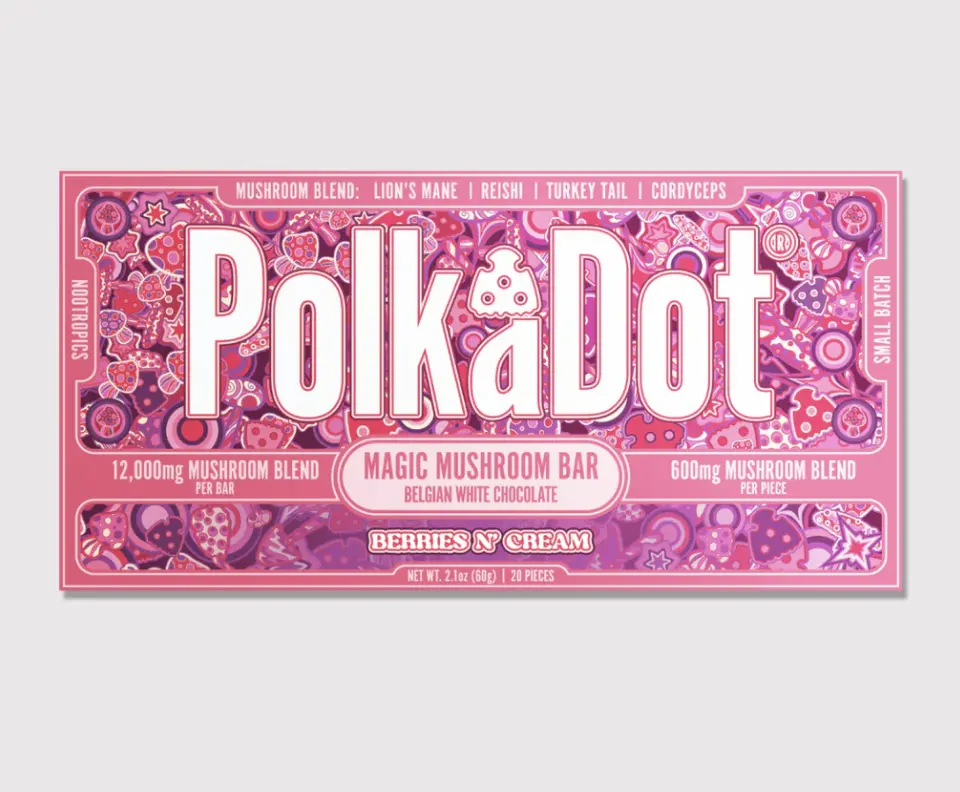 Polkadot Belgian Chocolate, Berries & Cream, 20 Count, High Potency Plant-based Snack, 100% Organic, High-Quality Ingredients, Made in USA, All Natural, Healthy Chocolate, 20 Piece Chocolate Bar