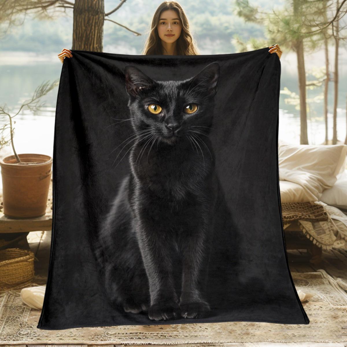 Black Cat Pattern Blanket - Soft and Lightweight Flannel Sofa Bed Cover, Four Seasons Universal Living Room Camping Travel Comfort Blanket - Modern Home Decoration Gift (Dark Background), Cat Design Black Cat Pattern Blanket - Soft and Lightweight Flannel Sofa Bed Cover, Four Seasons Universal Living Room Camping Travel Comfort Blanket - Modern Home Decoration Gift (Dark Background), Cat Design
