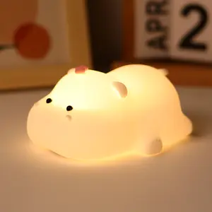 Pink Hippo Night Light, Rechargeable LED Touch Lamp, 3 Level Dimmable Nursery Nightlight, Food Grade Silicone, Cute Night Light for Room, Gifts for Kids Girls Boys