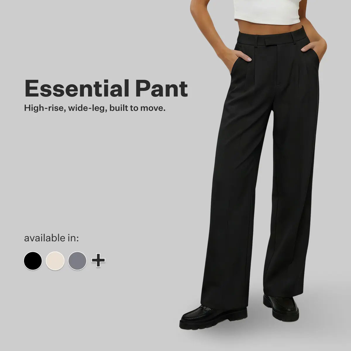 CUTS CLOTHING Women's Essential High Waisted Wide Leg Pleated Trousers in Stretch Knit Crepe - Wrinkle Resistant Workwear with Pockets and Belt Loops, Blazer, Spandex, Blouse, Fitted, Basic, Casual, Everyday, Cropped Top, Fabric, Drape