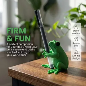 2 Cute Frog Pen Holders, 3D Design Office Decor, Fun Stationery Organizer, Ideal for Gamers, Writers, Frog Lovers