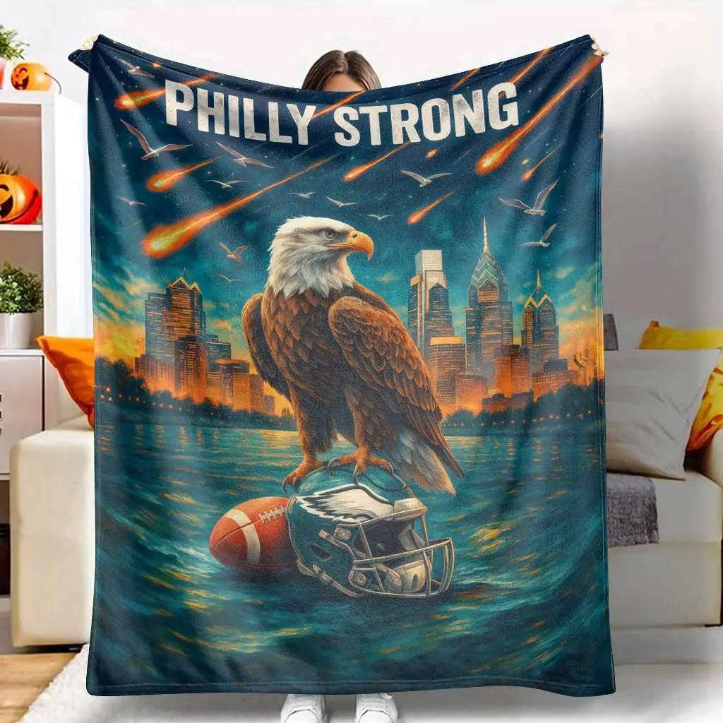 Philly Strong Flannel Blanket Eagles Football Helmet Print Ultra-Soft Warm Lightweight Durable Football Theme Sports Logo TeamThemed Perfect for Game Day Living Room Home Decor Sports Fans Gift