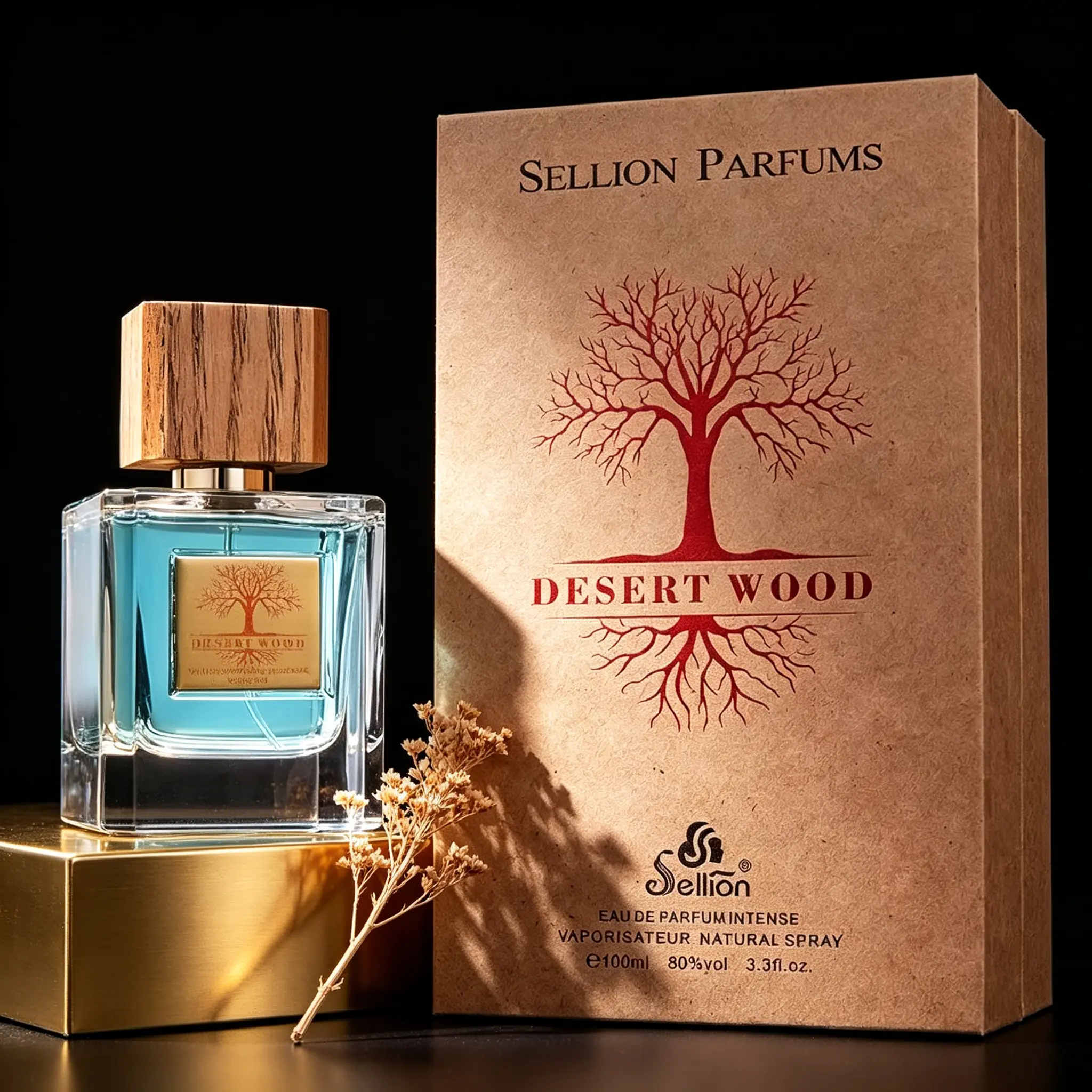 Selion Perfume - Tropical Forest Perfume - Features a blue-pink glass bottle design with a wooden cap. Suitable for both men and women. It is a lightweight, woody-scented perfume.