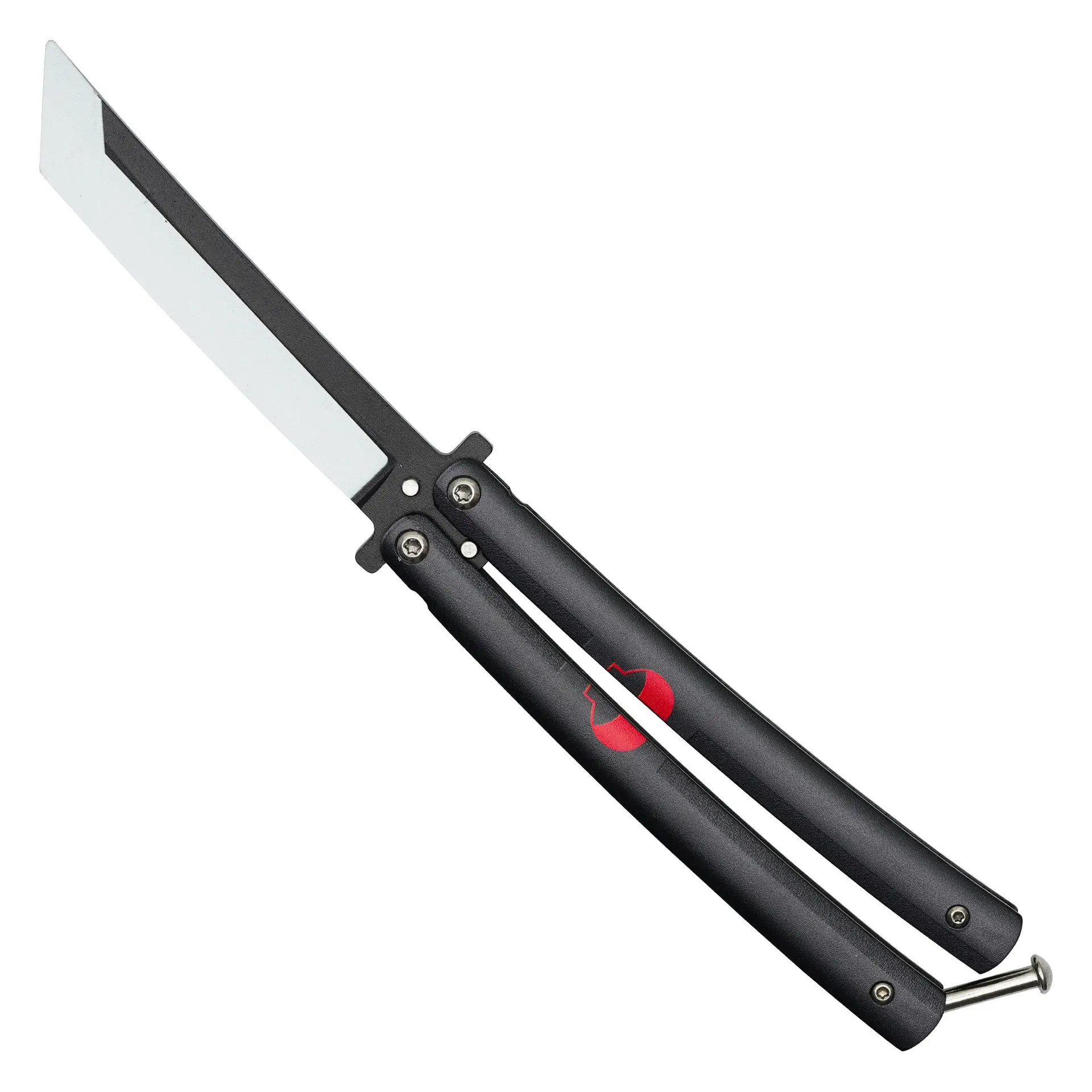 Safe Butterfly Trainer – Red Fan Artwork – Black & White Colors – Balisong Practice Trainer – Anime Inspired – Martial Arts Training – Flipping Skill Trainer – Collector Gift