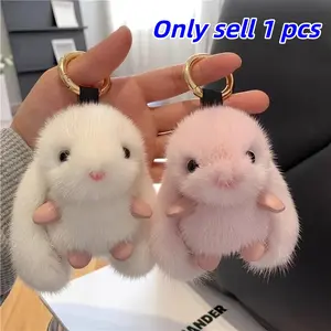 Cute Rabbit Plush Keychain, Fluffy Bunny Keychain, Kids Plush Toy Charm, Trendy Versatile Key Ring, Unisex Key Chain, Bag Backpack Luggage Accessory, Bag Pendant Keychain, Gift Idea