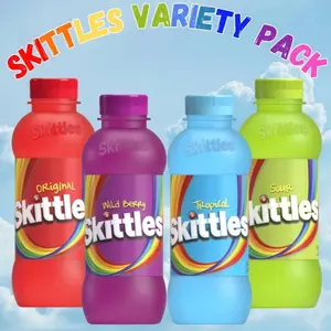 Skittles Drinks 4 Flavor Variety Pack 14oz | 4 Bottles | Wild Berry, Tropical, Sour and Original Flavor | Skittles Juice Beverage , Green Apple