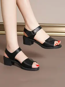 Summer Commute Heeled Sandals for Women, Strap Design, Soft Sole, Rubber, Anti-Slip, Versatile Work Shoes, Comfortable and Stylish
