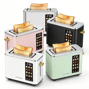 Toaster 2 Slice, Touch Control Screen, Smart Stainless Toaster, 6 Shade Setting, 6 Bread Selection, Countdown, Removable Crumb Tray, 900W, Pearl White