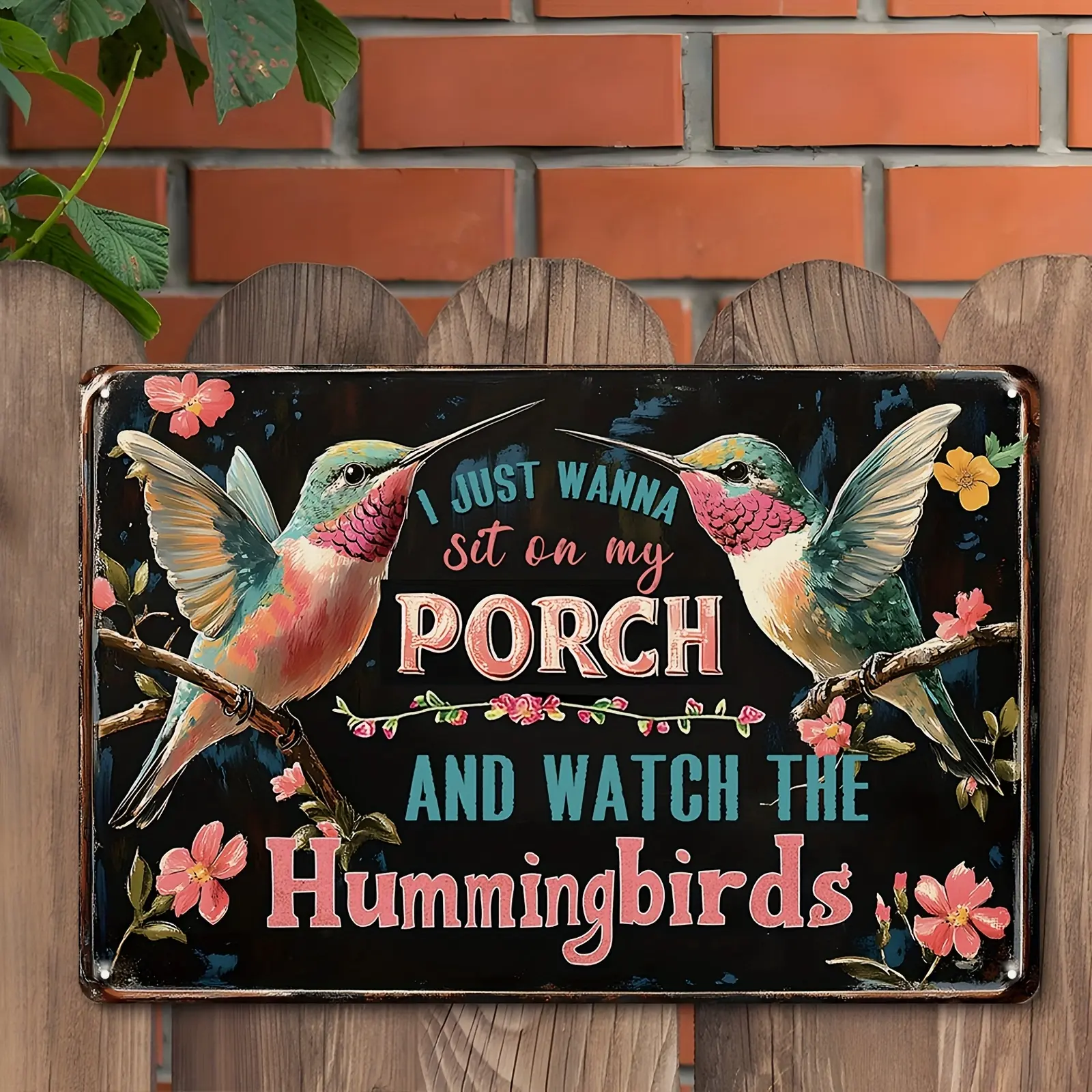 [Home Relaxation] Retro Farmhouse Iron Aluminium Traditional Print Hummingbird Hanging Porch Sign - "I Just Want To Sit On My Porch And Watch The Hummingbirds", 7.8x11.8in Lightweight Industrial Home Supply, Mountable Decor, Garden-Patio Gift, Wardrobe, J
