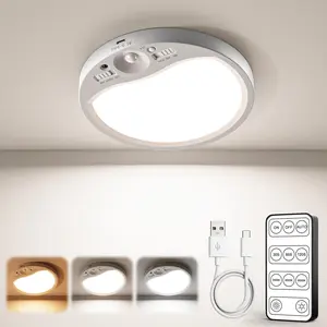 ISUNMEA Rechargeable Motion Sensor Ceiling Light Indoor with Remote, 3-Color Wireless Battery Operated Lights, 7'' Slim Ceiling Light Adjustable Motion Timer 30s/60s/120s for Closet Shower Hallway
