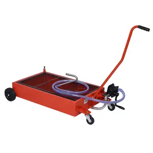 Low Profile Oil Drain Pan, 17 Gallon Capacity, Rolling Oil Drain Pan with Electric Pump, 7.2 ft Hose & T Folding Handle, Leak-Proof & Corrosion-Resistant, Fit for Cars, SUVs, Trucks, ATVs, Red