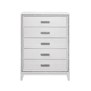 Almera Glitter White Chest of Drawers| Modern Bedroom Dresser with 5 Spacious Drawers, Glam Storage Cabinet for Clothes, Makeup & Accessories – Perfect for Bedroom, Closet, Apartment