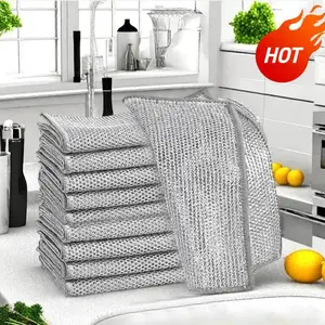 10 pcs Non-Scratch Wire Dishcloth - Multipurpose Wire Dishwashing Rag & Metal Scrubbers, 2-Layer Construction, Suitable for Wet & Dry Cleaning, Essential Kitchen Cleaning Tool for Daily Use, Kitchen Cleaning Supplies, Dish Towels Rags