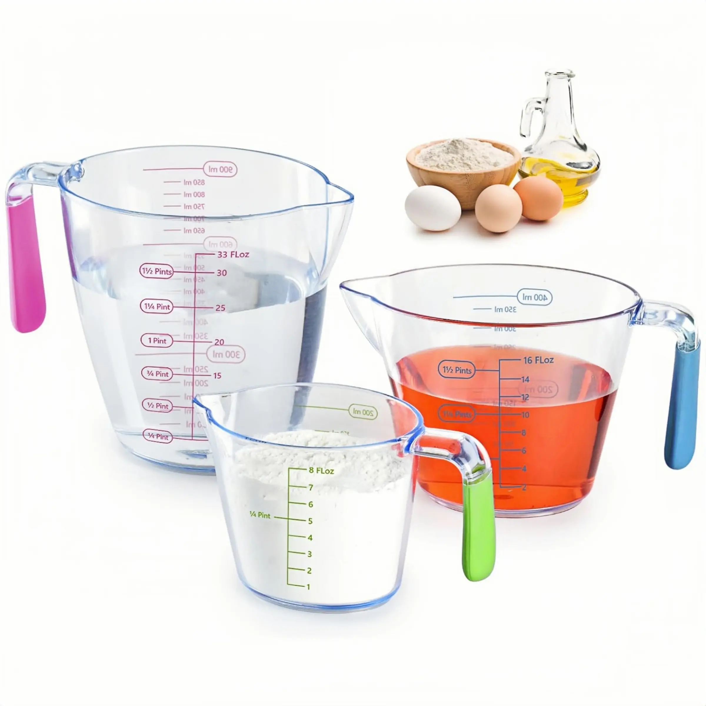 3-Piece Measuring Cup Set, Transparent Plastic Liquid Measure Cups with Ounces & Milliliters, Food Measuring Tool, Kitchenware, Kitchen Measuring Utensils, Kitchen Gadgets, Kitchen Cooking Baking Essential Tools