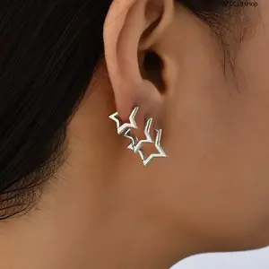 Women's 3-Piece Stackable Earring Set - 2 Styles: Hollow Star, Mixed Design Gold Silver Huggie Earrings, Earring for Women for Summer Vibes