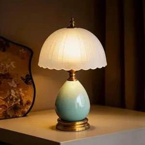 Ceramic Table Lamp Modern Vintage Lamps for Bedroom Living Room with Frosted Glass Lampshade, Desk Bedside Small Lamps for Living Room Night Stands Bedroom