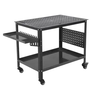 Garvee Mobile and Portable Welding Workbench with 36"x24" Table Top, Double-Layer Storage, Tool Tray, 11 Hooks, Adjustable Height, Heavy-Duty Load Capacity 2000 Lbs, and Wheels for Easy Mobility in Workshops and Garages