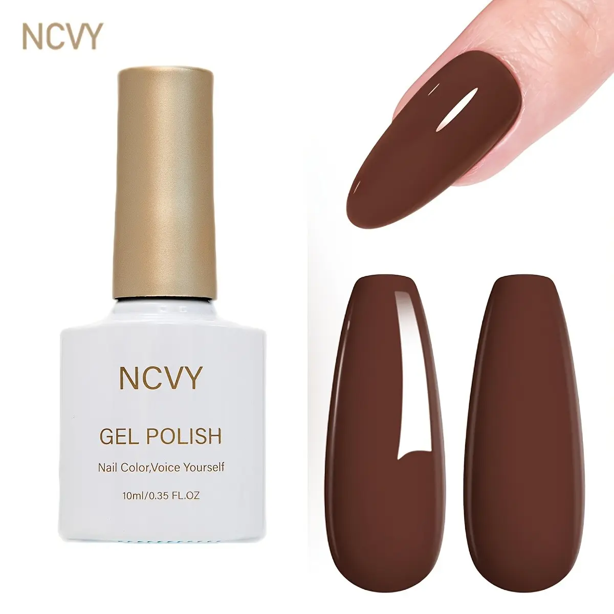 NCVY Brown Gel Nail Polish, 10ml/0.35oz Nail Polish, Glossy long-lasting formula with LED curing, salon quality, perfect for DIY at home, ideal gift for Valentine's Day and spring/summer, safe formula free of HEMA.