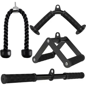 Cable Machine Attachment Set - Non-Slip Grip LAT Pulldown Fitness Equipment for Gym & Home Workouts, Black