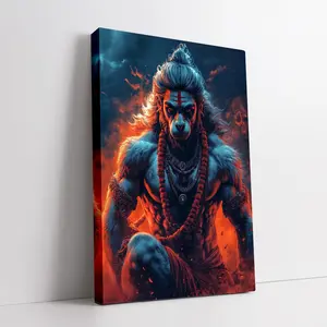 Hindu God Statue Canvas Art - 15.7x 11.8inch Wooden Frame Religious Wall Decoration, Suitable for Living Room, Kitchen, Corridor - Ideal Wife Gift