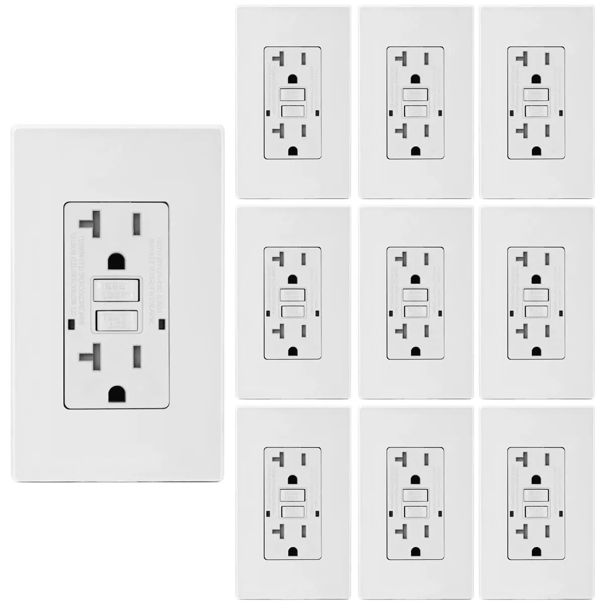 GFCI Outlet, Tamper-Resistant GFI Receptacle with LED , 20Amp 125V Self-Test Ground Fault Circuit Interrupter, Decorator Screwless Wall Plates Included, ETL Listed (10Pack, White)