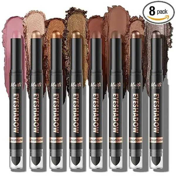 Dual-Ended Cream Eyeshadow Stick Set – Silky Smooth, Waterproof & Transfer-Proof, Built-in Blender Brush, All-Day Matte & Shimmer Wear Eye Makeup(#B)