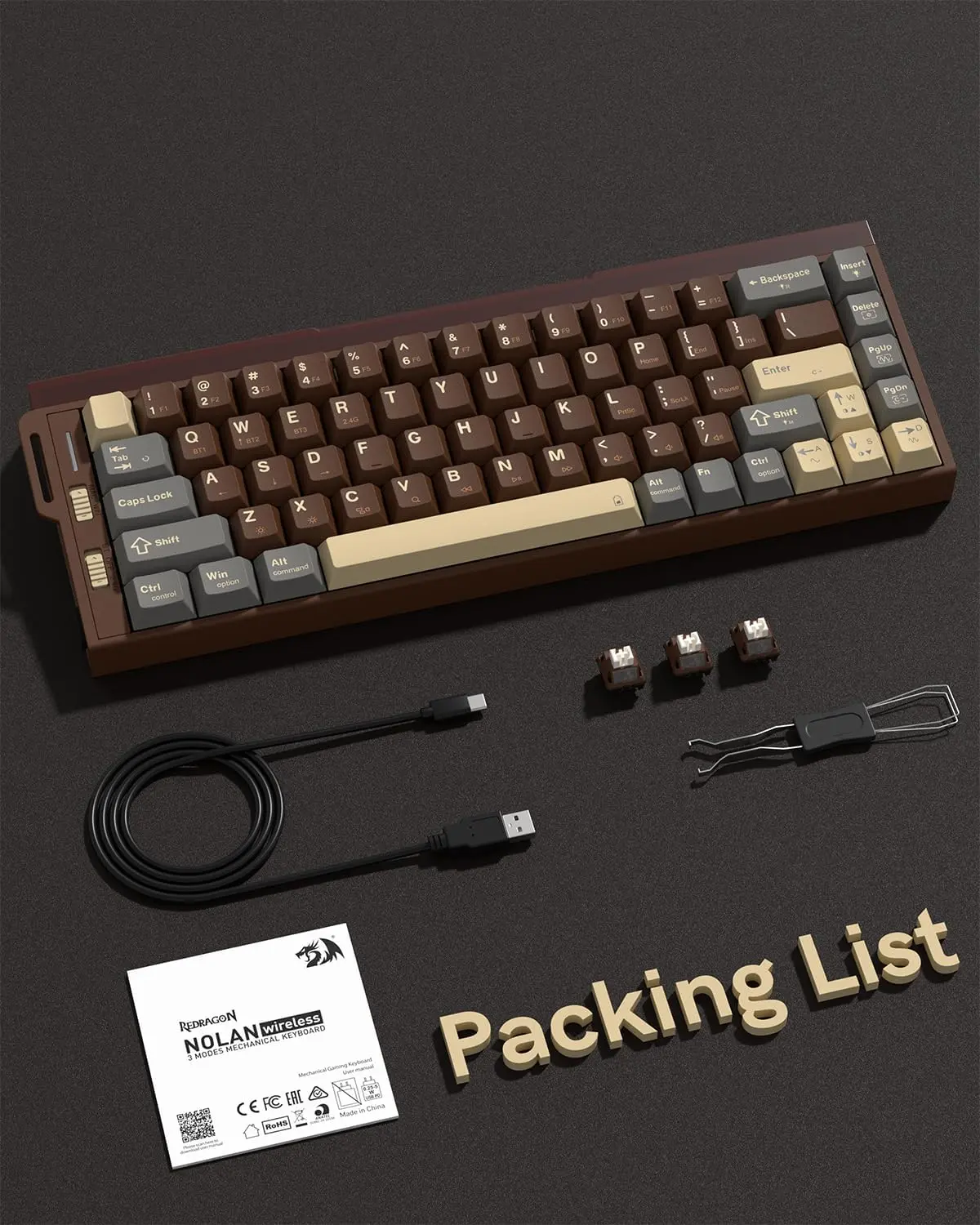 Redragon K752 Wireless Mechanical Keyboard, 60% Gasket Mount Gaming Keyboard with RGB Backlit Hot-Swappable, PBT Keycaps for PC/Mac Gamer