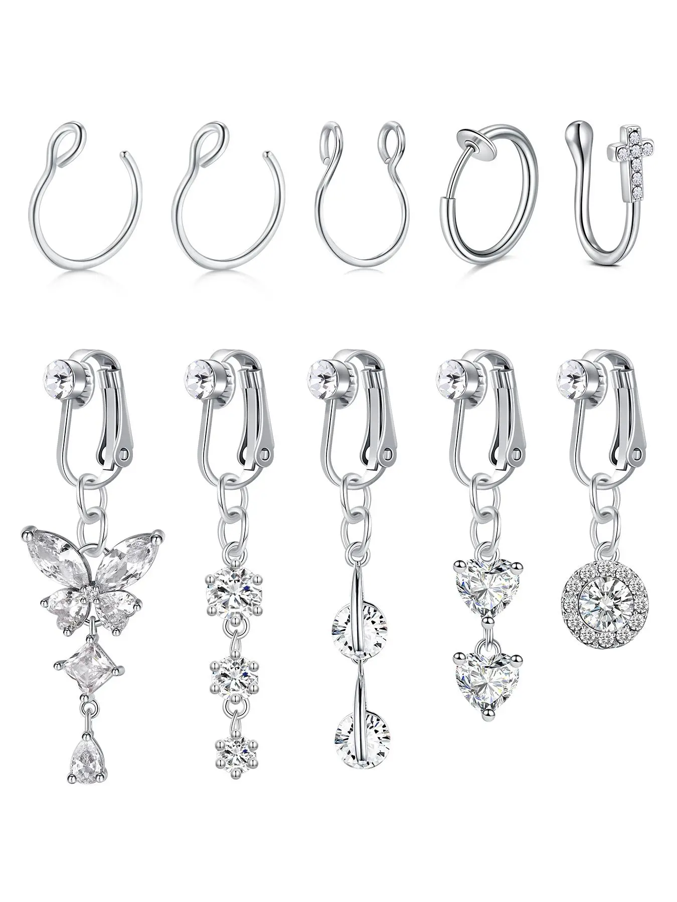 Fashion Faux Belly Ring, Fashion Faux Nose Ring, Stainless Steel Faux Septum Nose Cuff, Body Jewelry for Women & Girls