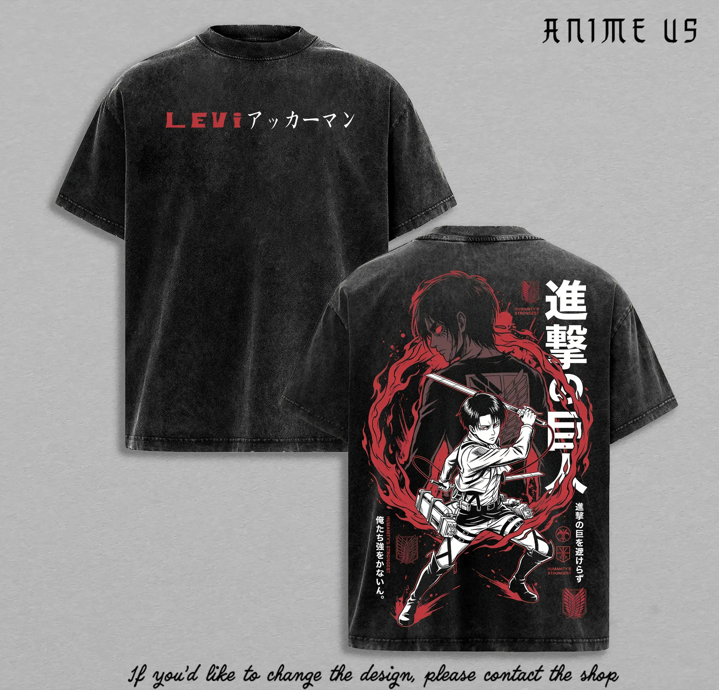 Men's Unisex Levi Ackerman Attack On Titan Printed Oversized Round Neck Short-Sleeve Apparel - Humanity’s Strongest Soldier Anime Soft Vintage Washed Dark Aesthetic Titan Slayer Streetwear T-Shirt