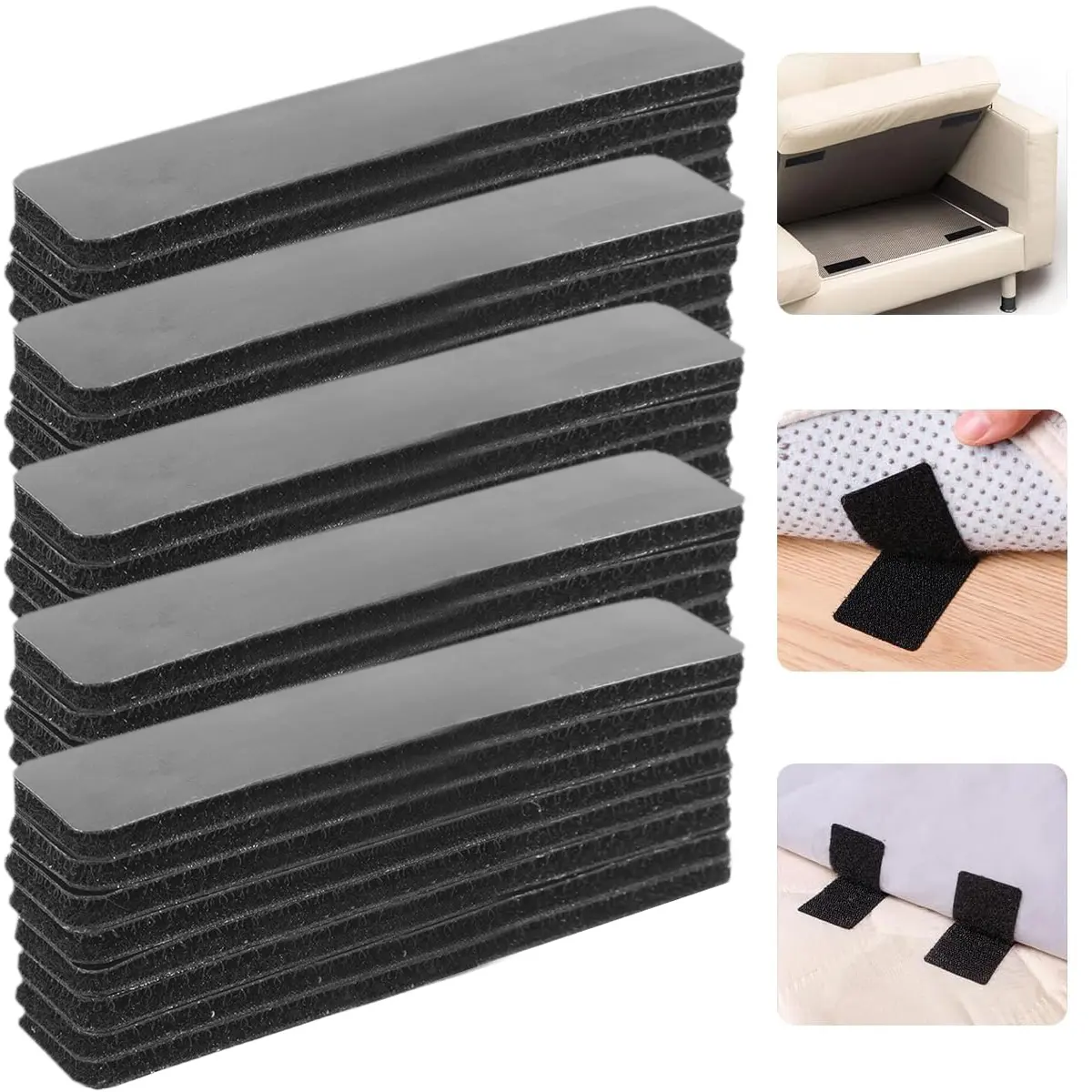 40Pcs Self-Adhesive Hook and Loop Tape – Heavy Duty Velcro Strips with Strong Adhesive Backing, Reusable Removable Fasteners for Rug, Couch Cushion, Wall, Carpet, and Home Organization