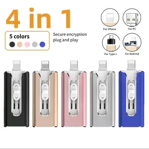 Three-In-One Flash Drive, High-Speed USB 3.0 Memory Storage, OTG Pen Drive with Free Type-C Adapter, Secure Encryption, Fits iPhone/android/PC Devices, 128GB