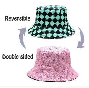 Cute reversible anime bucket hat adult