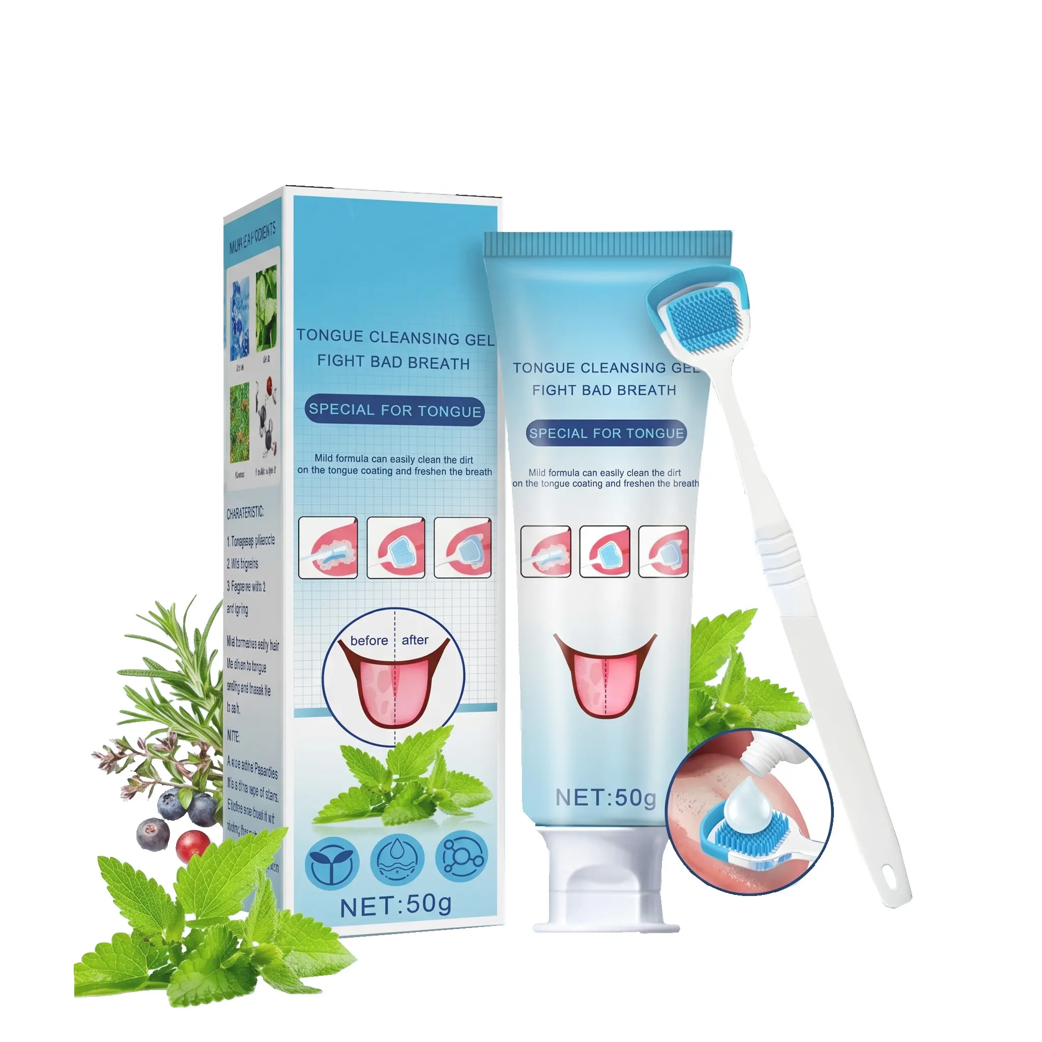 Oral Care Kit with Water-Based Tongue Cleaning Gel & Silicone Tongue Scraper - Mouth Care, Advanced Botanical Matrix, Daily Cleansing, Evening Deep Detox, Bad Breath Neutralizer, Instant Minty Freshness, Silicone Tongue Scraper Oral Care Kits, Liquefies A