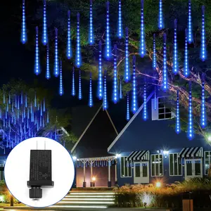 Shower Lights, 192 LED Falling Rain Lights 8 Tubes 11.8 Inch Waterproof Christmas Lights Plug in Snowfall LED Lights Outdoor for Tree Party Garden Yard Holiday Christmas Decoration, Blue