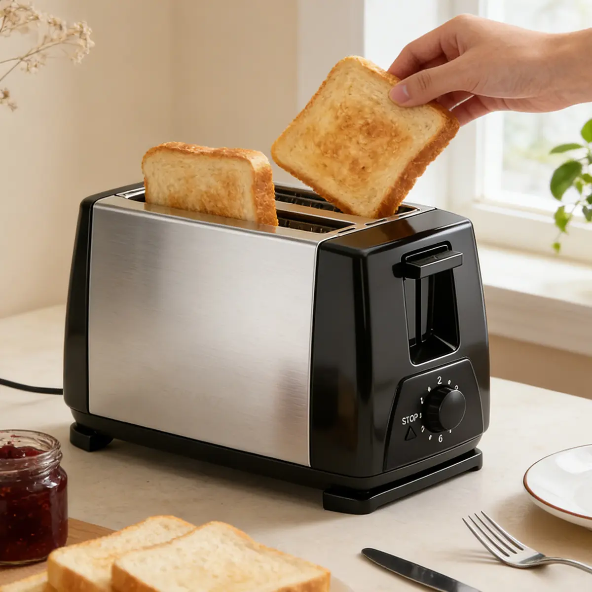 Slim 2-Slice Dual-Serve Toaster, 6 Shade Settings, Cancel/Reheat/Defrost Functions, Removable Crumb Tray, 650W Power, Space-Saving Household Kitchen Breakfast Toastie Maker, Toasters Slim 2-Slice, Dual-Serve Toasters