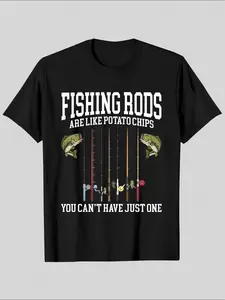 Tiktok Trendy Fishing Humor Print Graphic Tee, Pure Cotton Comfortable Casual Short Sleeve, Bass Pattern Funny Text Loose Fit Top